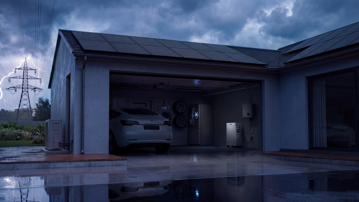SolarFlow 4000 Mix AC+ levert stroom aan de garage tijdens stroomuitval