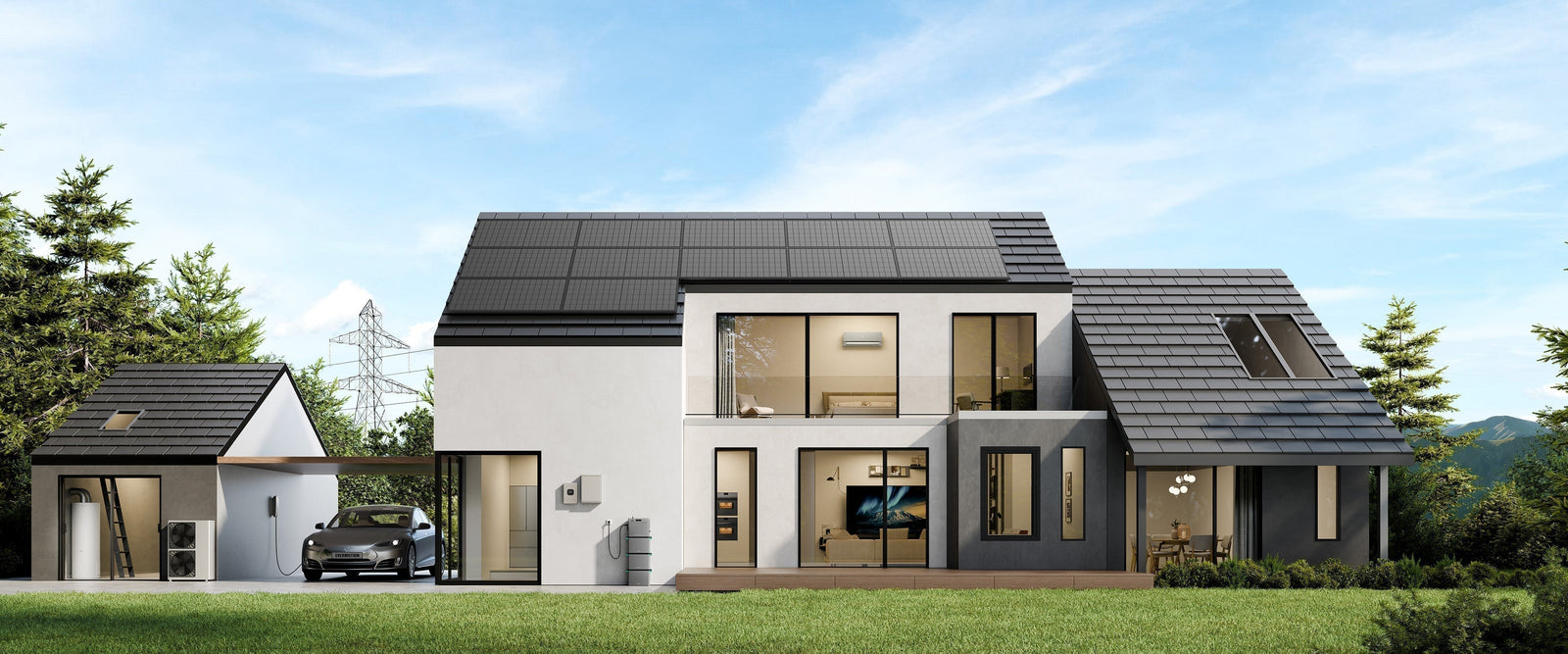 Illustratie van het toevoegen van energieopslagapparatuur aan zonnepanelen op een huis