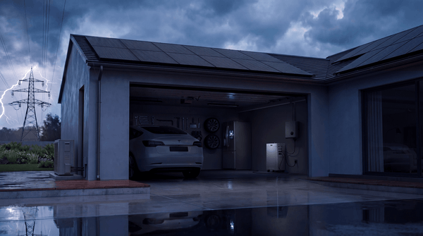 Tijdens de stroomuitval bleef de zonnebatterij de garage van stroom voorzien