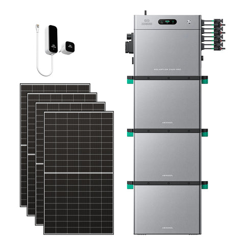 SolarFlow 2400 Pro met drie extra accu's, vier 500W panelen en P1